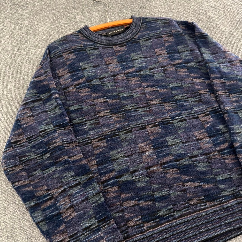 Vintage Jhane Barnes Wool Blend Knit Sweater Mens Large Blue Textured Abstract